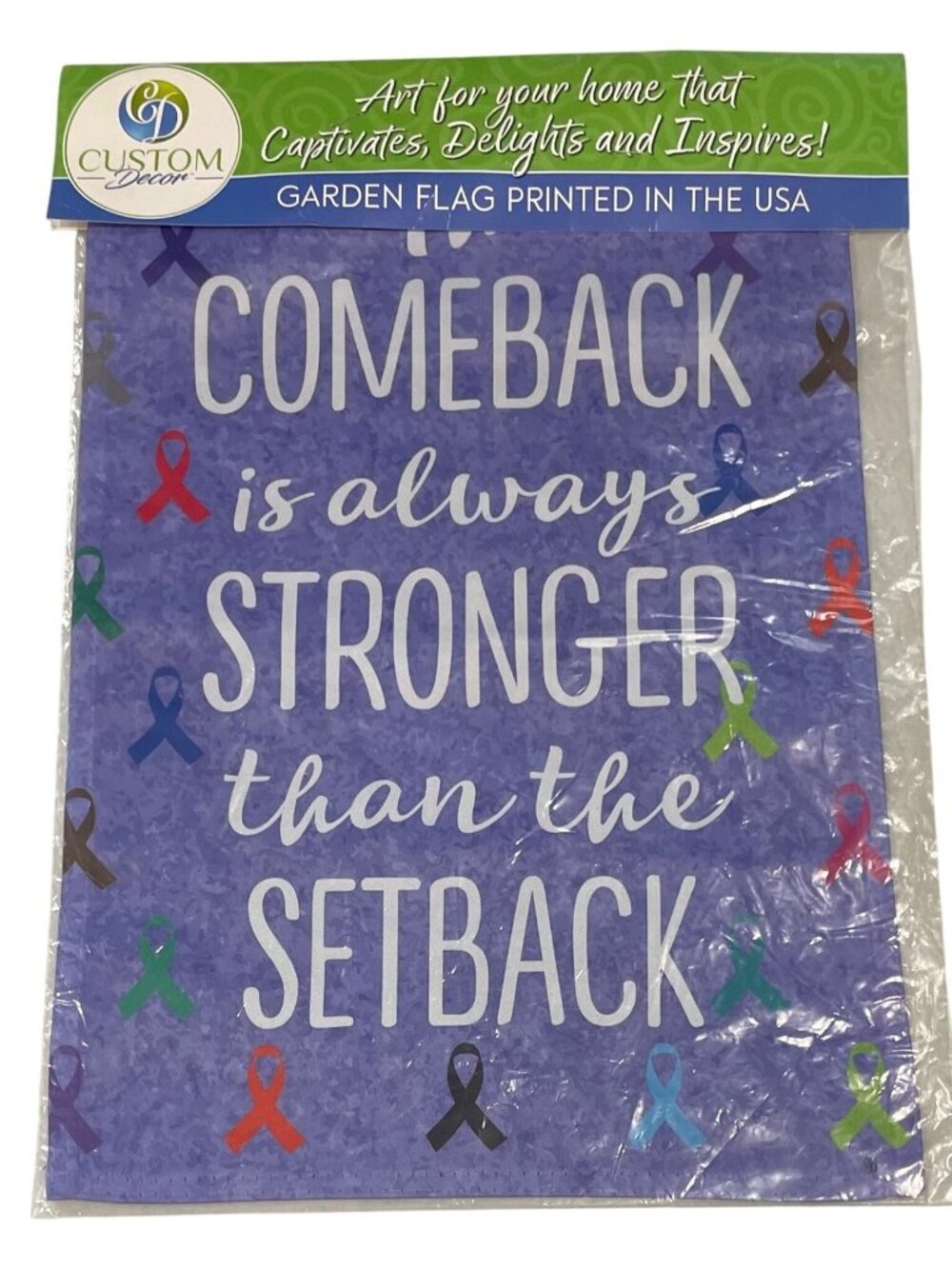 Cancer Awareness Ribbon Garden Flag 12x18 Comeback is Stronger Than Setback New